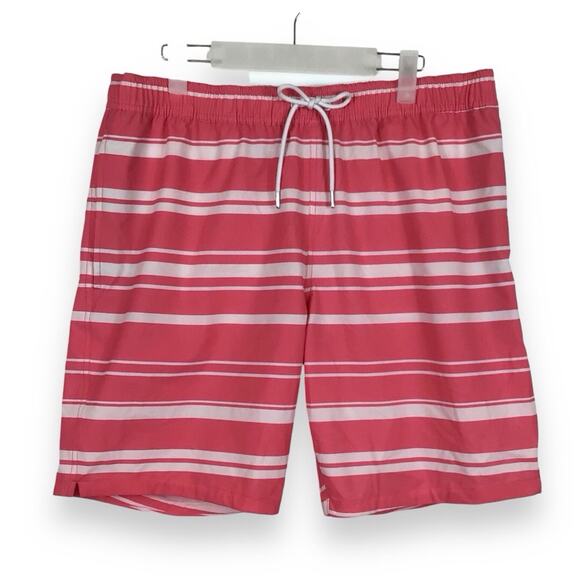 BONOBOS Pink White Stripe 9" Inseam Swim Trunks Men's size L - Picture 2 of 5
